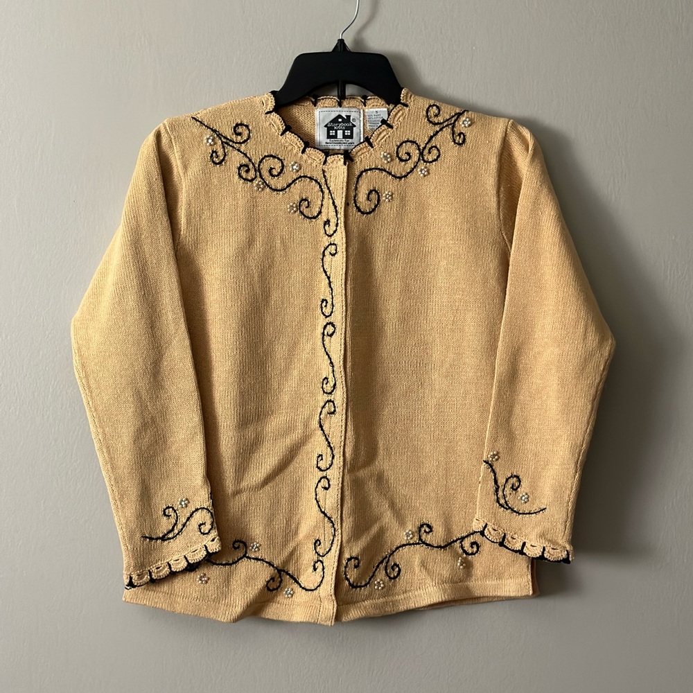 NEW Vintage Cardigan Sweater Size S Storybook Knits Embroidered Coastal Grandma